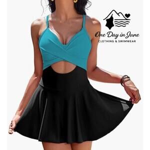 Aimage Cross Front Cut Out Swimdress Swimsuit Size M